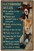 fhdhd Goat Retro Metal Tin Sign Bathroom Rules Metal Poster Farm Farmhouse Bathroom Toilet  Home Art Wall Decoration Plaque