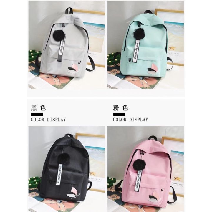 5221 Korean Canvass Backpack with Homme Femme Furball | Lazada PH