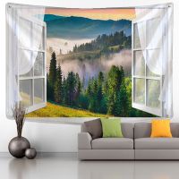 Window Forest Plant Landscape Tapestry Natural Scenery Wall Hanging Indian Throw Mandala Hippie Bedspread Bohemian Home Decor