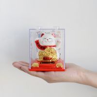 (Gold Seller) Solar Waving Lucky Cat Figure Home Room Decoration Cute Fortune Cat Figurine Office Desk Accessories Maneki Neko Christmas Gift