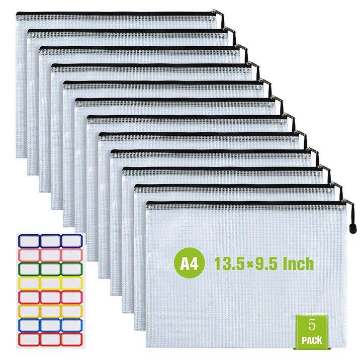 A4 Size Document Folder File Zipper Bags Plastic Wallets Mesh Document