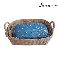 Anusarin SET of 2 Rectang Rattan Baskets เซ็ตตะกร้าหวายสี่เหลี่ยมผืนผ้ามีหูสองชิ้น