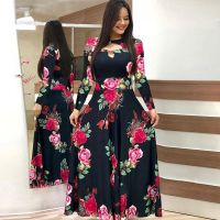 【YF】 Plus Size 5XL Elegant Spring Autumn Women Dress Casual Bohmia Flower Print Maxi Dresses Fashion Hollow Out Tunic Vestidos