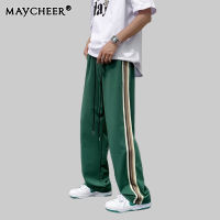 MAYCHEER กางเกงสแล็คชาย กางเกงลายทางผู้ชาย,กางเกงวอร์มสูงสตรีท กางเกงวอร์มชาย