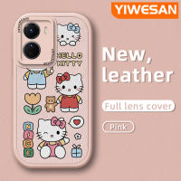 YIWESAN เคสสำหรับ VIVO Y16 Y35 5G Y56 5G เคสการ์ตูนแมวน่ารักกับดอกไม้ดีไซน์ใหม่เคสโทรศัพท์หนังนิ่มปกป้องกล้องคลุมทั้งหมดเคสสีกันกระแทกขอบนิ่ม