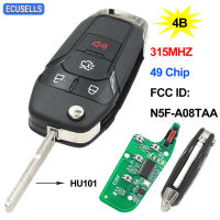 【On Sale】 Auto City (JAS) กุญแจรถยนต์อัจฉริยะพับได้3 + 1/4ปุ่ม,กุญแจ315Mhz Hitagpro/ 49ชิป FCC ID: N5F-A08TAA สำหรับ Ford Fusion 2013 - 2015 HU101