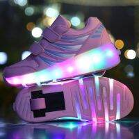 Skateboard Shoes รองเท้าเด็กเรืองแสง รองเท้ามีล้อ 1 ล้อ มีไฟ LED เรืองแสง รองเท้าเด็กมีไฟ มีล้อ1ล้อ รุ่น Roller Stripe