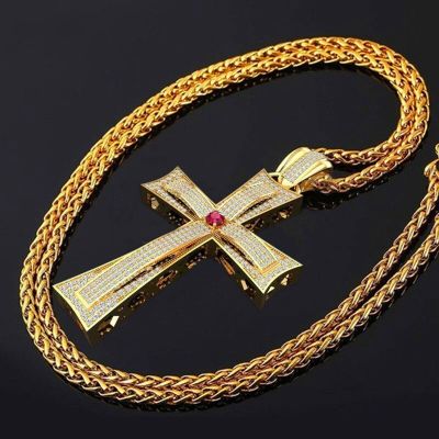【CW】Creative Stainless Steel Cross Cuban Chain Necklace Hip Hop Necklaces for Men Stainless Steel Cross Jewelry Anniversary Gift