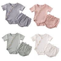 0-18M Infant Toddler Baby Baby Girl Solid Romper Tops &amp; Shorts Pants Outfits 2PCS Set  by Hs2023