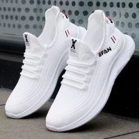 Male Casual Lightweight Knitting Breathable Soft Soles Black White Shoes Summer Mens Lace Up Running Shoes Flats Sneakers Shoe