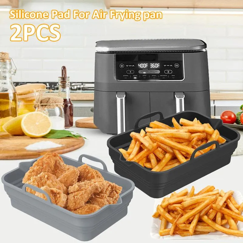 2Pcs Reusable High Temperature Silicone Air Fryer Liner Air Fryer Plates,  Oven Air Fryer Basket Square Easy Cleaning Air fryers Silicone Pot for 8 Qt  for Air fryer Oven Accessories