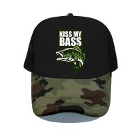 Kiss My Bass Mesh Baseball Caps Printed Fishing Hats Trucker Hat For Men Women Snapback Hat Fashion Outdoor Adjustable Cap MZ028