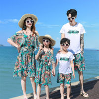 Family Matching Outfits Summer Beach Mother Daughter Floral Dresses Dad Son Cotton T-shirt &amp; Shorts Couple Outfit Seaside2023