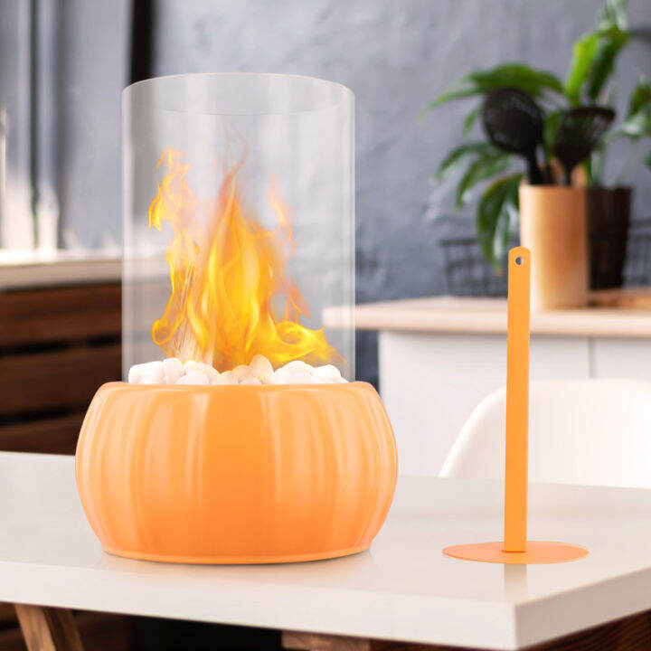Tabletop Bioethanol Fireplace Black Metal Fire Pit with Glass Tube for