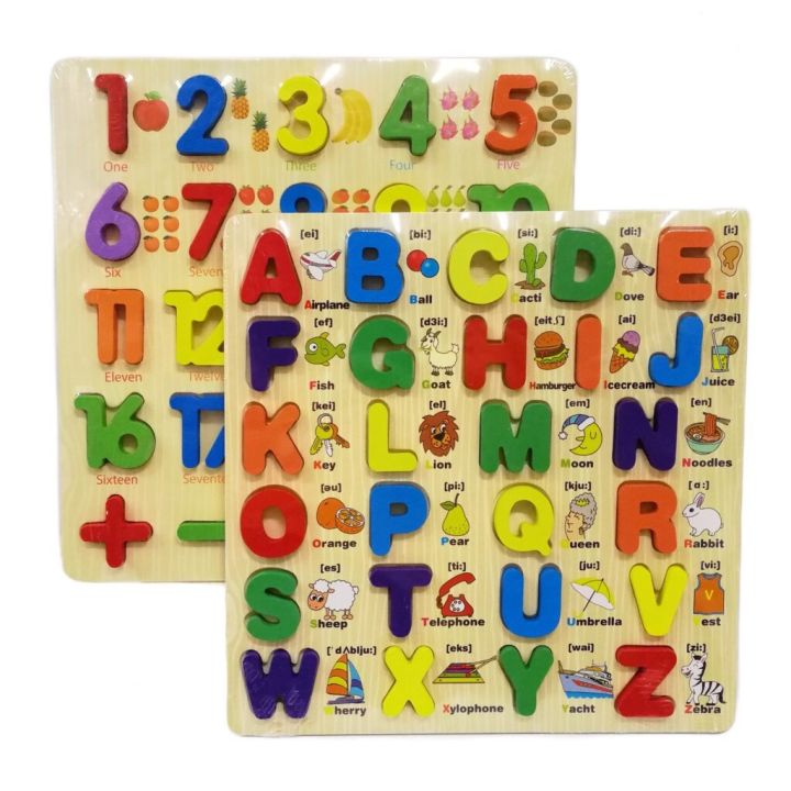 GK749] BIG WOODEN ALPHABET NUMBERS PUZZLE FOR KIDS EDUCATION | Lazada PH