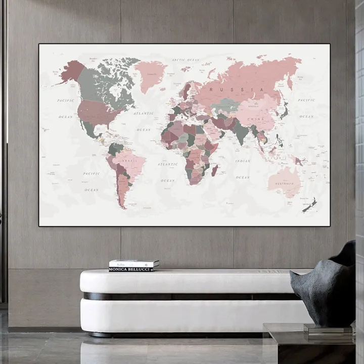 World Canvas Wall Art World Map Canvas Printing Print Pink Colors Wall Art Canvas Painting Big  Size Cuadros Wall Picture For Living Room Home Decoration 1Pcs Inner Framed(Customizable)  | Lazada