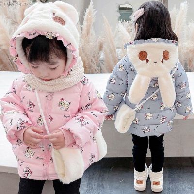 Girls cotton-padded clothes 2022 new autumn and winter thickening cartoon cat head printing hooded jacket coat