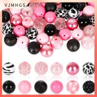 VJMHGS 50 PCS 20มม. ค่ะ ลูกปัดวัวสีชมพู สีสันสดใส สีชมพูอมชมพู ชุดลูกปัดฟองผสม อุปกรณ์งานฝีมือทำเครื่องประดับ สีดำสีดำ ลูกปัดหนาๆ กำไลข้อมือสร้อยข้อมือ