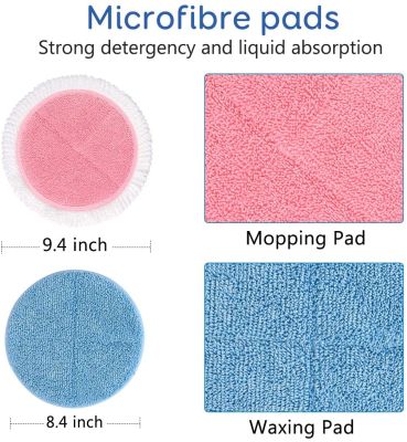 4 packs for BOBOT washable and reusable microfiber mop cloth, 2 blue waxing pads, 2 pink cleaning pads
