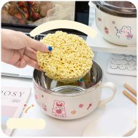 Kawaii Lunch Box Set Pot Belly Cute Instant Noodle Bowl with Lid Handle 304 Stainless Steel Bento Box Lunch Box For Kids