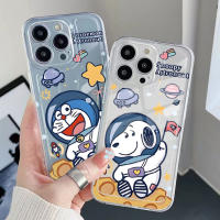 สำหรับ POCO X4 Pro M4 M3 Pro 5G X3 NFC GT F3น่ารัก Snoopy Doraemon Space นักบินอวกาศคุณภาพสูง Square Edge Air Cushion Cover Full Len ป้องกันเคสโทรศัพท์