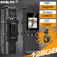 Boblov V1 Body Mini Action Worn Camera Via WiFi  HD 1296P 128GB 1200MAh 7H DVR Video Recorder เครื่องบันทึกวีดีโอออดิโอกล้องบอดี้แคมคอร์เดอร์สวมใส่ได้กล้องกล้องตำรวจแบบพกพา Motorcycle Dash Cam For Vlogging