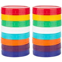 16 Pack Plastic Jar Lids - Colored Jar Caps 100% Compatible for Ball Kerr Wide Jars (Wide Mouth)