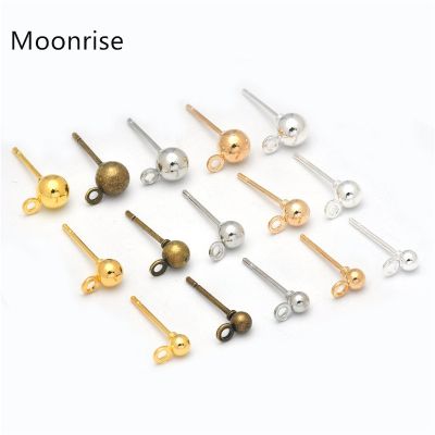 50Pcs Gold Ball Post Earring Studs 3mm 4mm 5mm Ear Pins with 1.5mm Loop For Jewelry Earring Making