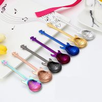 1pcs Stainless Steel Guitar Shaped Love Coffee Spoon Teaspoon Children Spoon New Beautiful 7 Colors Coffee Tea Use