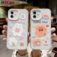 เคส WFCase สำหรับ iPhone 15 14 13 12 11 Pro Max Plus Mini 6 7 X XS XR XS MAX หมีน่ารักและกระต่าย3 In 1เคสโทรศัพท์กล้องปกป้องเต็มรูปแบบฝาครอบเคส