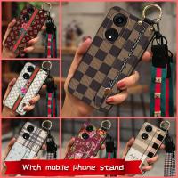 Plaid texture Soft Phone Case For OPPO A1 Pro 5G/Reno8T 5G Wrist Strap cartoon New Arrival Anti-knock classic Simple