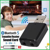 NXTFGB หูฟังลำโพง สเตอริโอ 3.5 มม. อุปกรณ์ดิจิตอล อะแดปเตอร์ Bluetooth 5.0 3 ใน 1 เครื่องรับเสียงเพลง การ์ดเสียง เครื่องส่งสัญญาณ USB