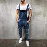 D&amp;BE S-3XL ผู้ชาย Overalls เอี๊ยมยีนส์แฟชั่นยืด Elastic Slim Skinny Jumpsuit กางเกงยีนส์ยาว Street ฮิปฮอป