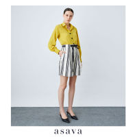 [asava ss22] asava SS high-waist stripe shorts กางเกงผู้หญิง อาซาว่า ขาสั้น แต่งจีบหน้า เชือกผูกเอว