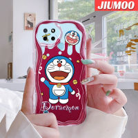 เคส JIUMOO สำหรับ Realme C21Y เคส C25Y การ์ตูนแฮปปี้โดราเอมอนเนื้อครีมขอบคลื่นเคสมือถือกันกระแทกแบบใสนิ่มเคสโปร่งใสลายกล้องถ่ายรูปสร้างสรรค์เรียบง่ายฝาครอบป้องกันอ่อนโยน