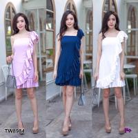 P8984เดรสสั้นระบายไหล่เดี่ยว One shoulder ruffled short dress