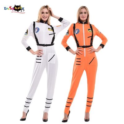 ✓ ❤COD❤Women Sexy Pilot Jumpsuit White Orange Astronaut Cosplay Uniform NASA Spacesuit Halloween Costume For Women Carnival Party Fancy Dressup Gifts