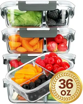 Prep Naturals - Glass Food Storage Containers - Meal Prep Container - 5  Packs, 2 Compartments, 36 Oz