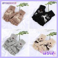 SYBOOKS Fashion Snow Flake Winter Autumn Knitted Gloves Exposed Finger Flip Mitten Hemp Flowers