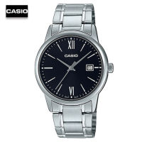 Velashop นาฬิกาข้อมือผู้ชาย Casio Standard สายแสตนเลสสีเงิน หน้าปัดดำ รุ่น MTP-V002D-1ฺB3UDF, MTP-V002D-1ฺB3, MTP-V002D