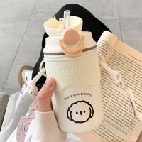 480Ml Cartoon Thermos Mug With Strap Stainless Steel 304 Vacuum Flask With Straw Cute Child Thermal Water Bottle Tumbler