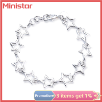 Ministar สร้อยข้อมือแฟชั่นวินเทจแบบกลวงรูปดาวกำไลข้อมืออัลลอยสีเงินไลท์สุดหรูสำหรับผู้หญิงเครื่องประดับที่มีเสน่ห์