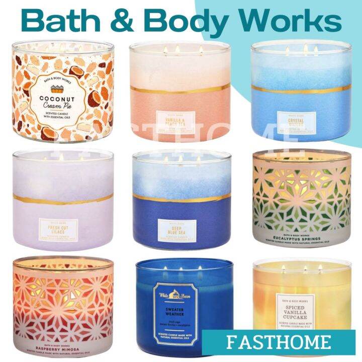 BBW เทียนหอม Aromatherapy Bath and Body Works White Barn 3 Wicks Candle ขนาดใหญ่ 411g. /Coconut