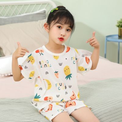 ชุดนอน Baju Bayi Perempuan แขนสั้นสำหรับเด็ก,ชุดนอนเสื้อผ้าเด็กเล็กการ์ตูนชุดนอนเด็กวัยหัดเดินชุดนอนผ้าฝ้ายฤดูร้อน