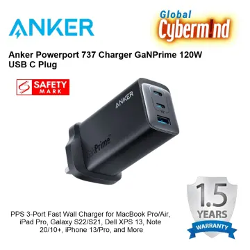 Anker 737 GaNPrime, 120W USB C Charger, PPS 3-Port Fast Compact Foldable  Wall Charger for MacBook Pro/Air, iPad Pro, iPhone 15/Pro, Galaxy S22/S21
