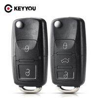 KEYYOU เคส Kunci Remote Mobil พับได้2ปุ่ม2ปุ่มเคสสำหรับ Volkswagen กุญแจแบบพับ Vw Jetta Golf Passat Beetle B5โปโลที่นั่งสโกด้า