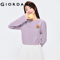 GIORDANO Women Xixi Series T-Shirts Lucky Wish Print 100% Cotton Tee Crewneck Long Sleeve Simple Fashion Casual Tshirts 99393388