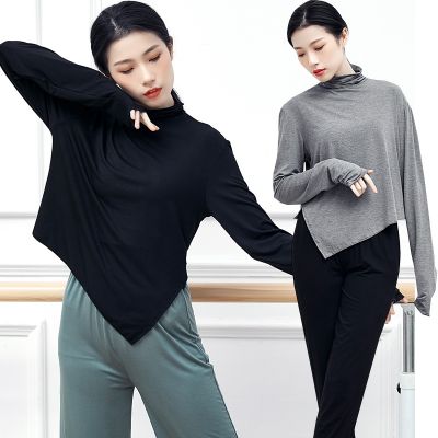 ✻♠☼ Dance Clothing Jacket Womens Modern Classical Folk Dance Practice Clothing High Collar Loose Art Test Teacher Irregular T-Shirt