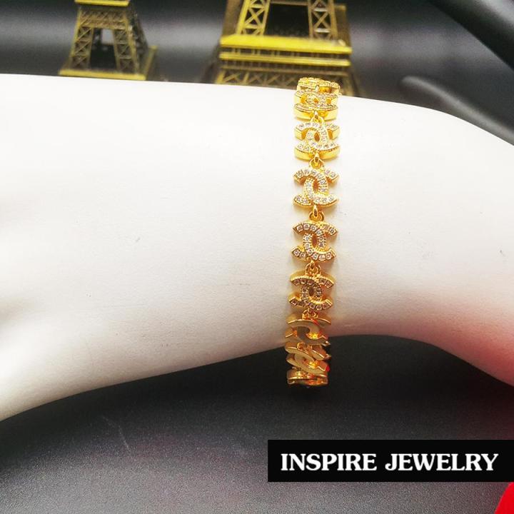 inspire-jewelry-สร้อยข้อมือลายแฟชั่นอินเทรนฝังเพชร-งานทอง18k-รอบข้อมือ-ยาว-18cm-งานสวย-งานจิวเวลลี่