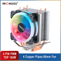 X99 โปรเซสเซอร์คูลเลอร์ 4 ท่อระบายความร้อนหม้อน้ำ IWONGOU 4pin พัดลมระบายความร้อน CPU 90 มม. RGB Ventilador สำหรับ Intel Lga 2011/1366/1700/AMD/AM4-Laocher